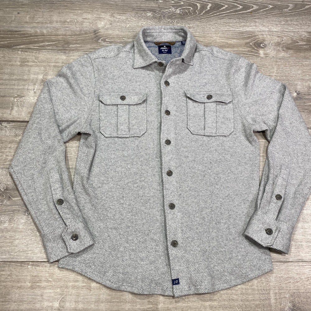 Johnnie-O Top Shelf Shirt Mens Small‎ Light Gray Stripe Stretch Button Front